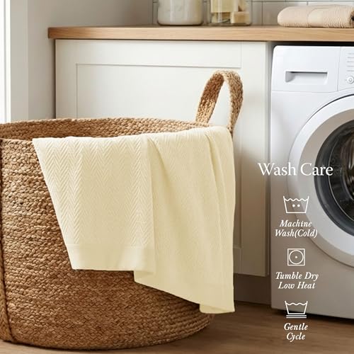 Threadmill Cotton Twin Blanket, Herringbone, Vanilla Cream, 68x92 in | 100% Cotton, Herringbone Pattern, 350 GSM, 68x92 in, All-Season, OEKO-TEX Certified, Machine Washable - color: Vanilla Cream, size: Twin (68" x 92")