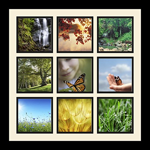 ArtToFrames Collage Photo Frame Single Mat with 9-5x5 Openings with Satin Black Frame and Alabaster mat. - color: 9 - 5x5 - (2148), size: Alabaster
