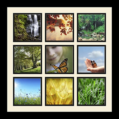 ArtToFrames Collage Photo Frame Single Mat with 9-5x5 Openings with Satin Black Frame and Alabaster mat. - color: 9 - 5x5 - (2148), size: Alabaster