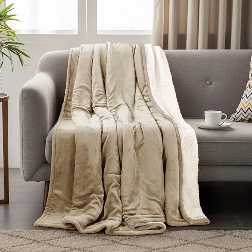 Utopia Bedding Reversible Plush Sherpa Blanket Throw Size Camel, 50x60 Inch | Soft, Warm, Fleece, Bed, Sofa, Couch, Camping, Travel, Cozy, All Season - color: Camel, size: Throw (50x60 Inch)