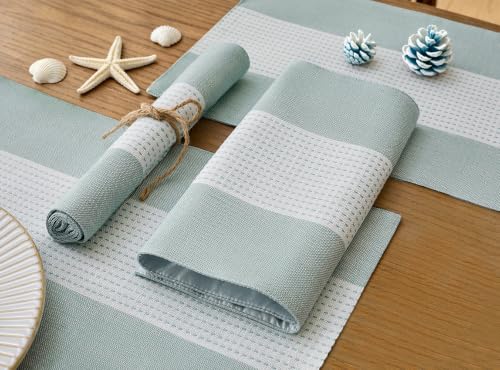 Wracra Linen Placemats Set of 4, Aqua Blue Place Mats for Kitchen Table | Macrame Placemats 12 x 18 Inch, Heat Resistant Table Mats, Premium Cotton Linen Woven Fabric, Delicate Splicing Designs - color: Aqua Blue, size: 12×18 Inch (Set of 4)