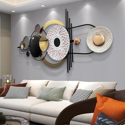 Large Modern Metal Wall Art for Living Room,Geometric Decor 59x24 in | 3D Textured Metal Sculptures Easy to Install Horizontal or Vertical Wall Decor for Bedroom Office Dining Room Entryway - style: wall sculpture 1