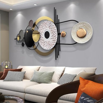 Large Modern Metal Wall Art for Living Room,Geometric Decor 59x24 in | 3D Textured Metal Sculptures Easy to Install Horizontal or Vertical Wall Decor for Bedroom Office Dining Room Entryway - style: wall sculpture 1