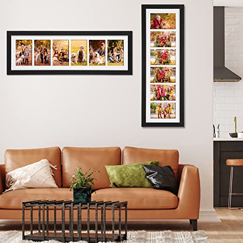 2 Pcs Picture Frame Collage 4x6, 6 Opening Black Wood Grain | Multiple Pictures Display with Mat, Wall Tabletop Decor, Family Photo Collage Frames 4x6, White Mat, Memory Gift