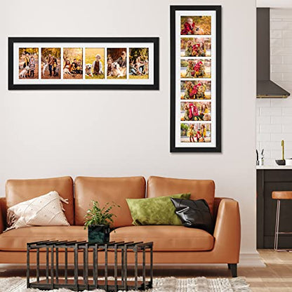 2 Pcs Picture Frame Collage 4x6, 6 Opening Black Wood Grain | Multiple Pictures Display with Mat, Wall Tabletop Decor, Family Photo Collage Frames 4x6, White Mat, Memory Gift