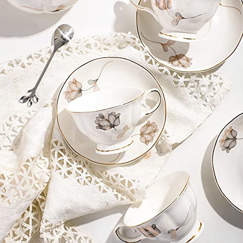 CHENP.HMC Porcelain Ceramic 22-Piece Tea Set, Teapot and Cup Set, 30.7 Ounces, for 6, Gift Sets, Tea or Coffee Lovers, Wedding, Birthday - color: Flower