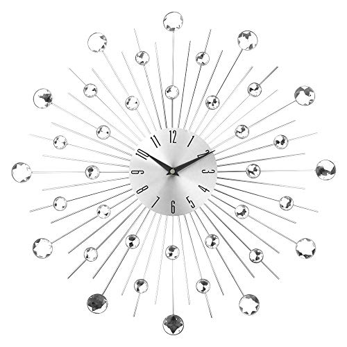 Timelike Modern 3D Crystal Wall Clock - Celebration Decorative Metal Wall Clock, Silver Mirror Sparkling Bling Diamond-Studded Wall Decor Clock Ideal for Living Room Bedroom Office (Silver) - color: Silver-50cm