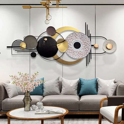 Large Modern Metal Wall Art for Living Room,Geometric Decor 59x24 in | 3D Textured Metal Sculptures Easy to Install Horizontal or Vertical Wall Decor for Bedroom Office Dining Room Entryway - style: wall sculpture 1