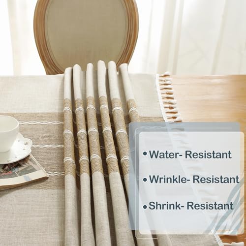 Laolitou Rustic Tablecloth Cotton Linen Waterproof Tablecloths Washable Table Cloths for Kitchen Dining,Party,Holiday,Christmas,Buffet Coffee Lines Rectangle,55''x120'',10-12 Seats - color: Coffee Lines, size: 120" x 55" (Rectangular)