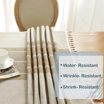 Laolitou Rustic Tablecloth Cotton Linen Waterproof Tablecloths Washable Table Cloths for Kitchen Dining,Party,Holiday,Christmas,Buffet Coffee Lines Rectangle,55''x102'',8-10 Seats - color: Coffee Lines, size: 102" x 55" (Rectangular)
