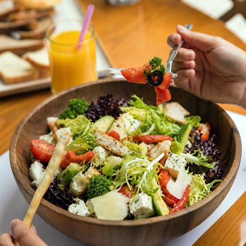 9.4 Inch Large Wooden Salad Bowl, Acacia Wood Bowls, Decorative Bowls for Home Decor, Storage, Serving, Yarn, Wooden Fruit Bowl for Kitchen Counter