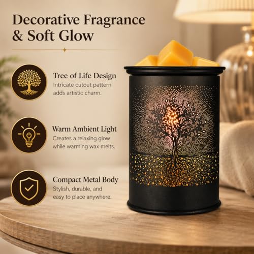 Metal Wax Melt Warmer Tree Candle Wax Warmer for Scented Wax Melter | Electric Wax Melts Wax Cubes Black Candle Lamp for Home Office Decor,Wax Burner as Gifts for Mom Grandma Women Girls - style: Tree
