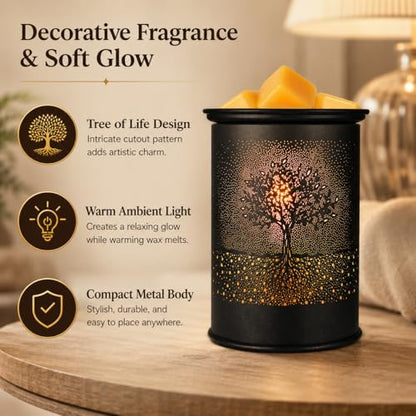 Metal Wax Melt Warmer Tree Candle Wax Warmer for Scented Wax Melter | Electric Wax Melts Wax Cubes Black Candle Lamp for Home Office Decor,Wax Burner as Gifts for Mom Grandma Women Girls - style: Tree