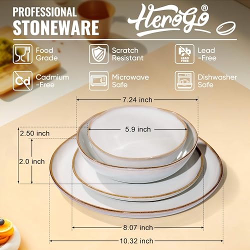 Herogo 24Pcs Plates and Bowls Dinner Set, Stoneware Dinnerware Dishes Sets for 6, Ceramic Dishware Tableware Includes Dinner Salad Plates, Soup Bowls, Microwave & Dishwasher Safe, Pearl White - color: Pearl White, size: 6 Set (24pcs)
