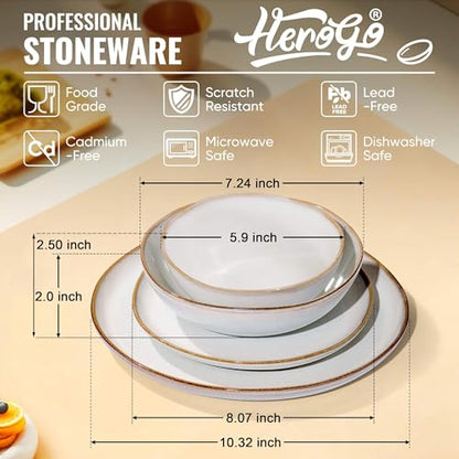 Herogo 24Pcs Plates and Bowls Dinner Set, Stoneware Dinnerware Dishes Sets for 6, Ceramic Dishware Tableware Includes Dinner Salad Plates, Soup Bowls, Microwave & Dishwasher Safe, Pearl White - color: Pearl White, size: 6 Set (24pcs)