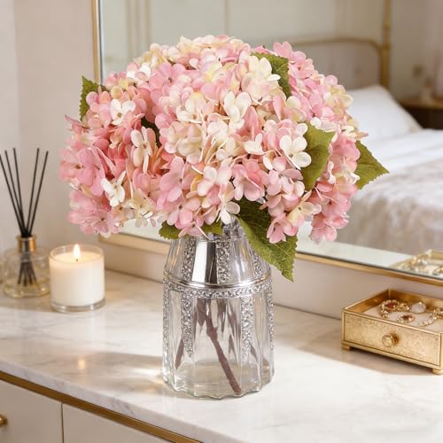 Kimura's Cabin 6pcs Fake Hydrangeas Flowers Artificial Silk Hydrangea,Pink | Faux Hydrangea with Stems,Wedding Party Bouquets Arrangements,Home Table Centerpieces,Farmhouse Garden Decoration,Vase Filler - color: Pink