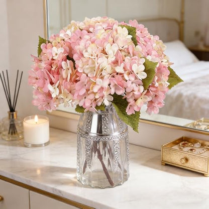 Kimura's Cabin 6pcs Fake Hydrangeas Flowers Artificial Silk Hydrangea,Pink | Faux Hydrangea with Stems,Wedding Party Bouquets Arrangements,Home Table Centerpieces,Farmhouse Garden Decoration,Vase Filler - color: Pink