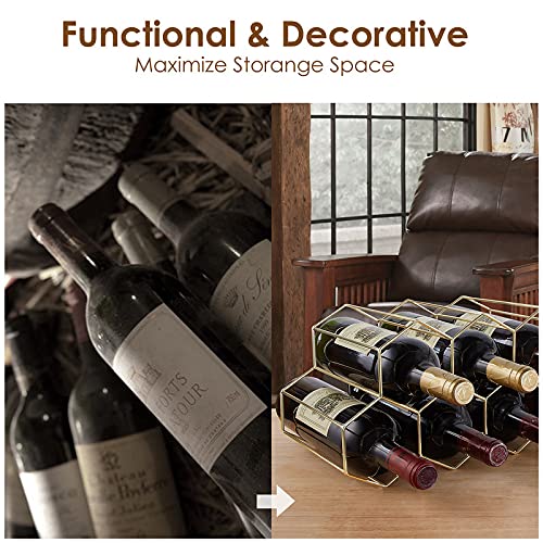 FOMANSH Countertop Wine Storage - Freestanding 7 Bottle Metal Holder with Modern Design for Kitchen or Wine Cellar - color: Gold