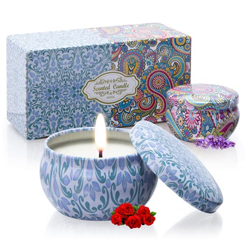 2 Pack Scented Candles, 2.5 oz Aromatherapy Candles for Home Scented, Natural Soy Candles with Floral Scents, Portable Small Jar Candle Set for Travel, Spa, Bath, Yoga, Home Decor Candle - color: Rose + Lavender