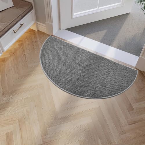 Half Circle Dirt Trapping Door Mat 36"x18", Grey Faux Jute Entryway Rug | 0.27" Low Profile, Washable & Non Slip Mud Mat, Back Front Door Mat Indoor Entrance - color: Grey, size: 3' (Half Circle)