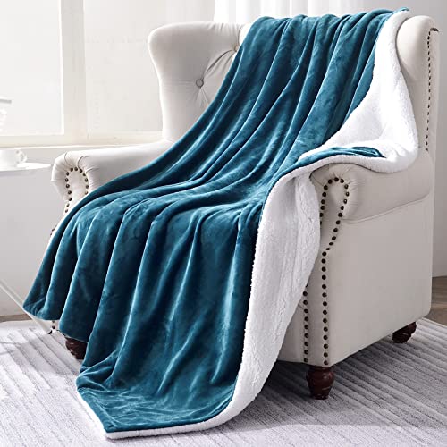 Sherpa Fleece Throw Blanket, Blue Coral, 60x80 inches | Double-Sided Super Soft Luxurious Plush Blanket Twin Size - color: Blue Coral, size: 60"×80"