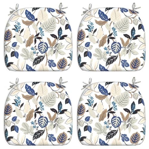 LVTXIII Outdoor Chair Cushions Set of 4, Patio Seat Cushions D16xW17 with Ties, Water Repellent Chair Pads for Patio Furniture Garden Use, Breeze Leaves Beige - color: Breeze Leaves Beige, size: 4 Count (Pack of 1)
