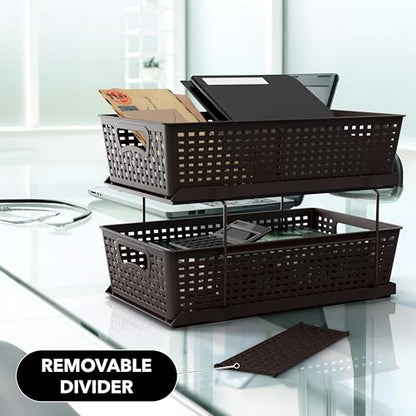 Simple Houseware 2 Tier Pull-Out Sliding Drawer Under Sink Storage, Brown | Great for Kitchen Bathroom Tray Shelf Organizer - color: Brown