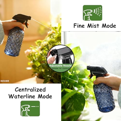 YYTSGG Glass Plant Mister Bottle, 13.5oz, Grayish Blue | Refillable Water Spray Bottle with Adjustable Mist Nozzle for Indoor Flowers, Outdoor Gardening, Cleaning, Hair and Pets Care - color: Grayish Blue
