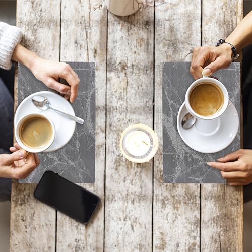 PVC Heat Resistant 6 Table Mat Sets + 1Table Tablecloth(Black) | Washable and Easy to Clean PVC Heat-Resistant Marble Painting Art Desktop Decoration Daily Holiday Use - color: Black