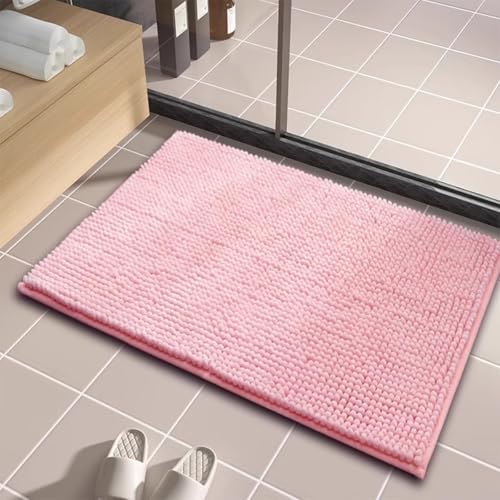 Chenille Bathroom Rugs Soft Plush Bath Mat Non-Slip Absorbent Bath Carpet Mats Quick Dry Machine Washable for Toilet Bathtubs Shower - color: Cherry Blossom Powder, size: 50*80cm
