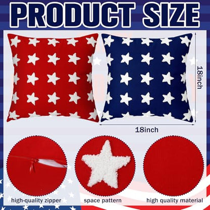 Fourluoo 4 Pcs 4th of July Pillow Covers 18x18 Patriotic America | Soft Plush Faux Fur Cushion Cases, Red White Blue Patriotic Decor, America Freedom Jacquard Weave for Sofa Couch - style: Patriotic