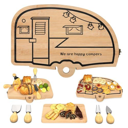 Bamboo Charcuterie Board Set - Foldable Serving Tray with Utensils | Unique Cheese Cutting Board Gift Set for Mom, House Warming, Wedding Gifts for Couples - size: 12.7"L x 8.5"W