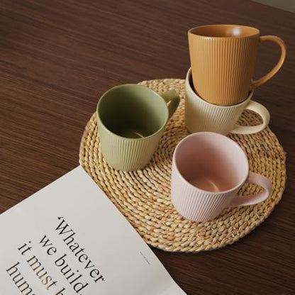 Ceramic Coffee Mugs 14 oz, Set of 6 Coffee Cups with Handle | Stoneware Mugs for Tea Milk Latte Dishwasher&Microwave Safe Multi-color Latte Mug Enamelware Mugs
