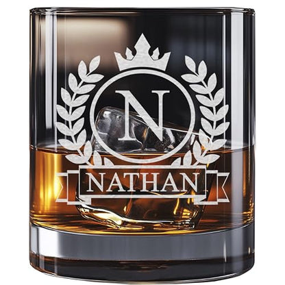 Personalized Whiskey Glass for Men, Custom Engraved Name & Initial Rocks Glasses, 11oz, Barware for Men, Father’s Day Gifts - color: Whiskey Personalized Name Monogram