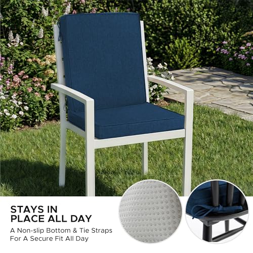 Outdoor Chair Cushions Set of 4, 18 x 16.5 Inch, Navy Blue | Water-Resistant, Fade-Resistant, Patio Furniture Dining Chair Seat Replacement with Mid Back, Ties Zipper, Removable Cover - color: Navy Blue, size: 18" x 16.5" 4 Pack