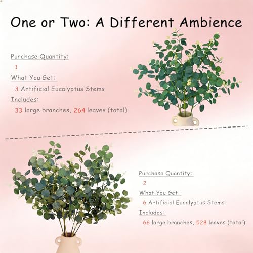 30" 3-Pack DIY Faux Eucalyptus Branches Greenery Stems | Silver dollar leaves, table centerpiece filler, wedding bouquet filler, vase arrangement decor, home accents