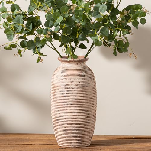 Ceramic Rustic Flower Vase, Large Farmhouse Vases Home Decor, 12.5" Tall Pottery Decorative Pampas Vase for Table Living Room Entryway Mantel Bookshelf Bedroom Bathroom Kitchen - color: 12.5“ H - Rustic