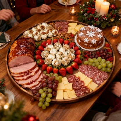 Utoplike Extra Large Acacia Serving Tray, Rotating 23.6'' Charcuterie Board | Cheese Board with Rotating Base, Raised Edge, Removable Dividers, Turntable Organizer Tray for Food, Snacks, Party, Dining - size: 23.6"