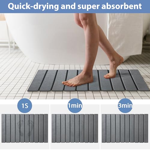 Foldable Stone Bath Mat Quick Drying Diatomaceous Earth Rubber Backing | 23.6 x 15.4 inch, Non-Slip Shower Mat, Super Absorbent, Easy to Clean, Bathroom Mat, Kitchen Rug, Water Absorbent Mat - color: Dark Grey