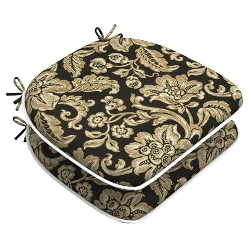 LVTXIII Outdoor Chair Cushions Set of 2, Patio Seat Cushions D16xW17 with Ties, Water Repellent Chair Pads for Patio Furniture Garden Use, Jacobean Black - color: Jacobean Black, size: 2 Count (Pack of 1)