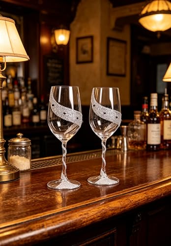 Bling Rhinestone Red Wine Glasses Set of 2 – Elegant Crystal Glass with Artificial Diamonds – 300ml Capacity, Long Stem,Perfect for Red or White,Daily Use,Unique Wedding Anniversary or Birthday Gift.