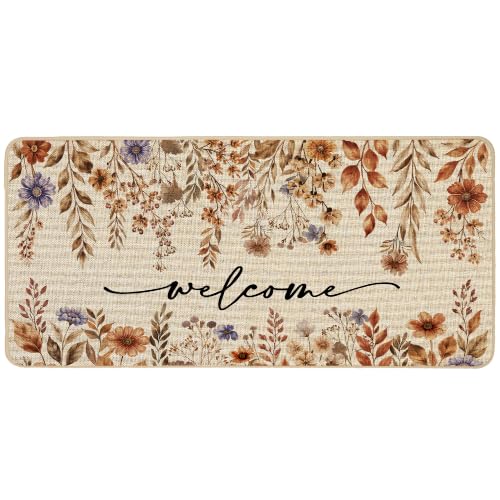 Baccessor Fall Doormat Large 17 x 36 Inch Leaves Welcome Front Door Mat Autumn Indoor Outdoor Non-Slip Rubber Backing Seasonal Kitchen Entrance Floor Decoration - color: Fall Leaf, size: 17 x 36 inch