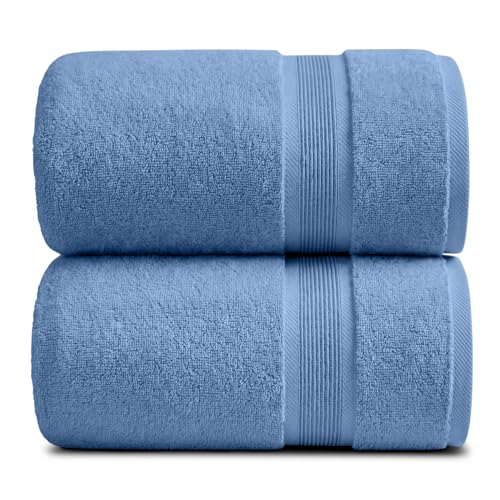 Luxury Bamboo Rayon Oversized Bath Towel Set | 2-Pack | Ultra Soft | Blue | 35% Bamboo Rayon - 65% Zero Twist Cotton | Absorbent Quick-Dry Towels for Bathroom | Ultra Soft | OEKO-TEX Standard 100 - color: Mediterranean Blue, size: Oversized Bath Towels (2