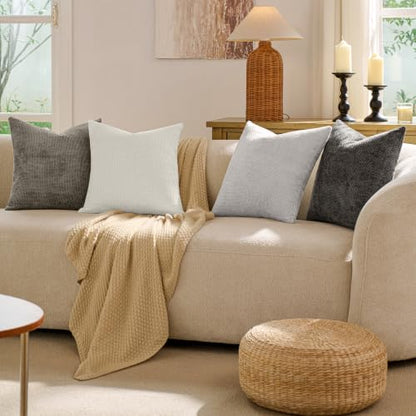 Textured Chenille Pillow Covers 20x20, Pack of 4, Light Brown | Thick Textured Chenille with Hidden Zipper - color: Neutral Gray, size: 20" x 20" (Pack of 4)