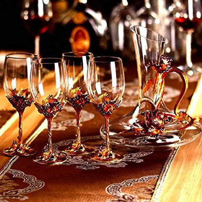 Comeon Flower Wine Glasses Hand Painted Wine Glasses Green 2 Set | Green Enamels Floral Design, Included Gift Box, Transparent Glass, Long Stem Crystal Red Wine Glasses - color: Green/ 2 set (gift box)