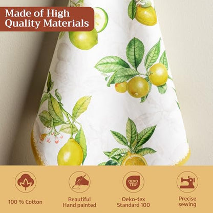 Maison d' Hermine Kitchen Towels Set of 3 Reusable 100% Cotton 27.50" x 20" | Cloth Tea Dish Towels Absorbent with Hanging Loop for Kitchen Dining Party Wedding Hotel Home Spring Summer - Limoncello - color: 003 - Limoncello