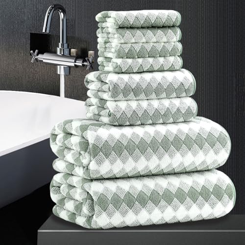 8 Piece Bathroom Towel Set Green |2 Oversized Large Bath Towels Sheet,2 Hand Towels and 4 Washcloths| 600GSM Ultra Soft Luxury Premium Towel Set Highly Absorbent Quick Dry Hotel Towel Collection - color: Diamond Green, size: 8 Piece Towel Set