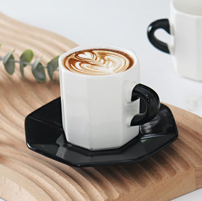 Bacimi® Mini Ceramic Espresso Cups with Saucer - Set of 4/2.7oz / 80ML - Small Drinking Cups with Handle - Dishwasher & Microwave Safe - Modern Italian Inspired Mugs for Coffee, Cocoa