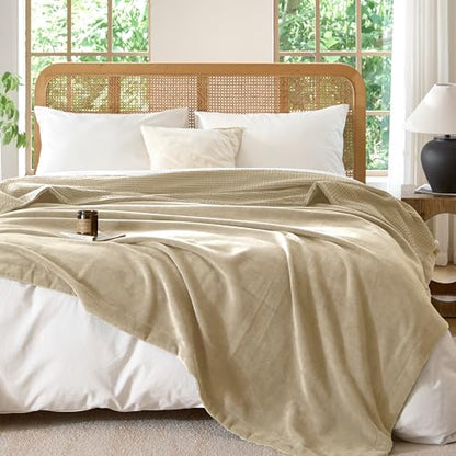 CHUFFED Cotton Waffle Blanket King Size - Plush Milk Velvet & Reversible Waffle Weave,Anti-Static 500Gsm Design，Thick Cozy Soft Winter Blanket for Bed, Couch, Sofa - Khaki, 104x90 Inches - color: Khaki, size: King