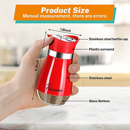 Salt and Pepper Shakers - 4 oz Red Glass Set with Stainless Steel Lids | Refillable Glass Shakers with Stainless Steel Lids Suit Cooking, Dining, RV Trips, Camping and BBQs, Adding Christmas Style. - color: Red
